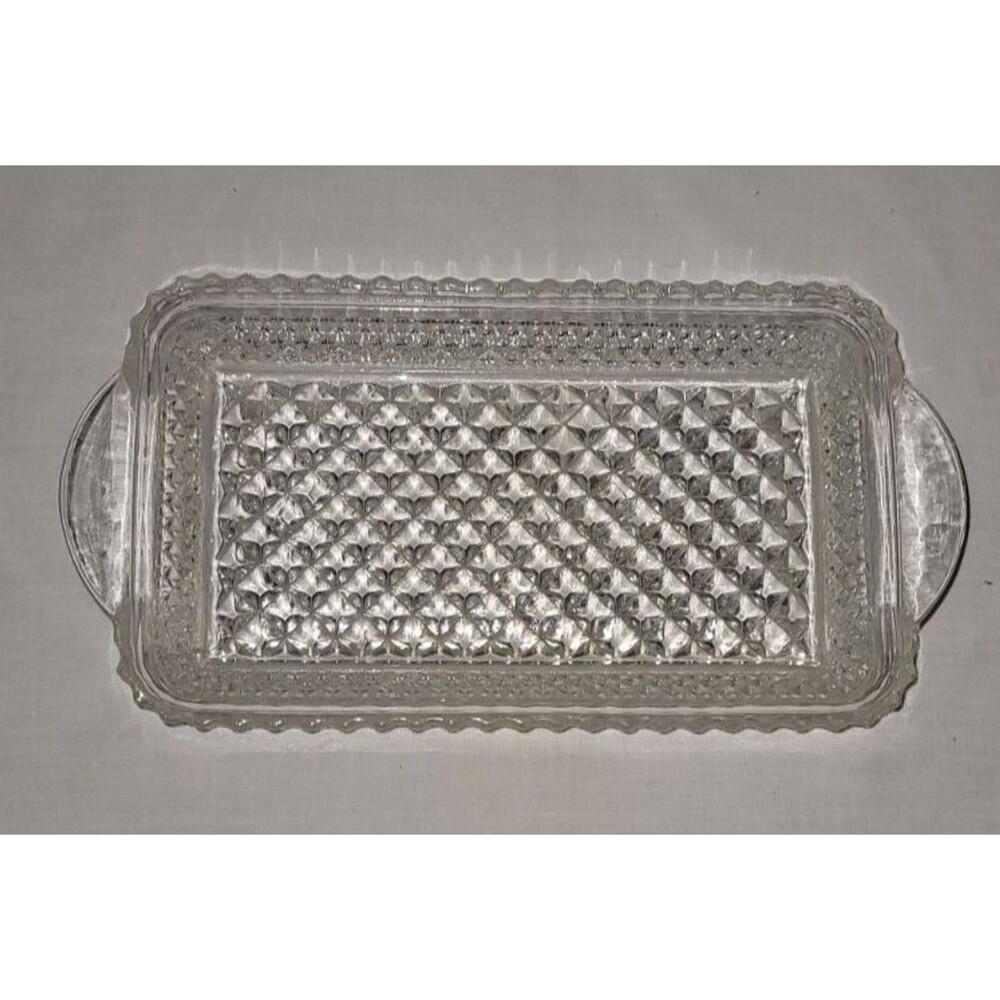 Vintage 1969s Anchor Hocking Serving Tray Wexford Clear Pressed Glass 9.5" x 5"